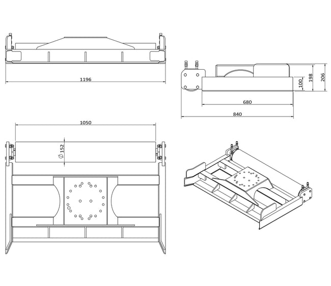 Excavator Grading Beam with Roller - 1200mm - 1 to 3 tonne